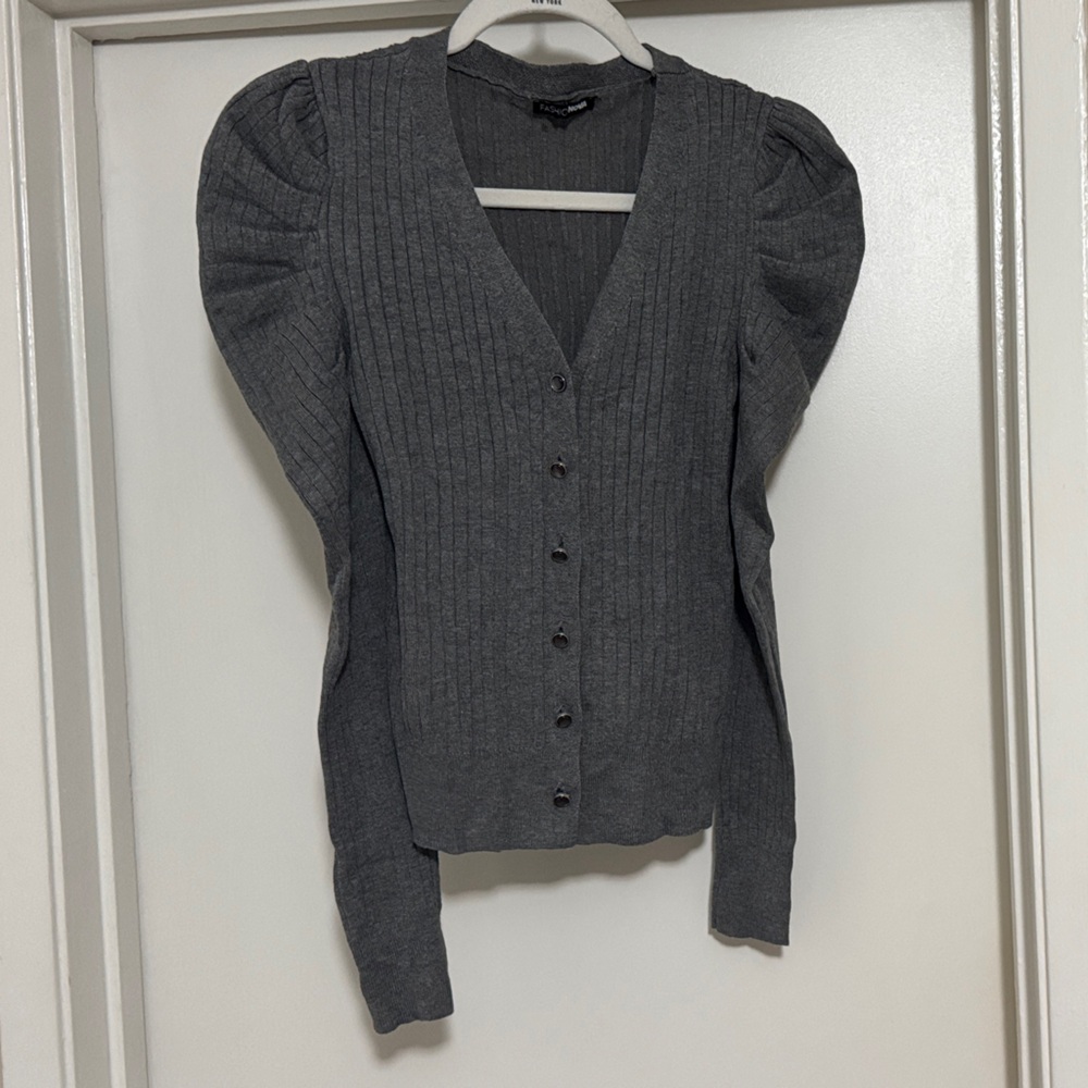 Fashion Nova Gray Ribbed Cardigan